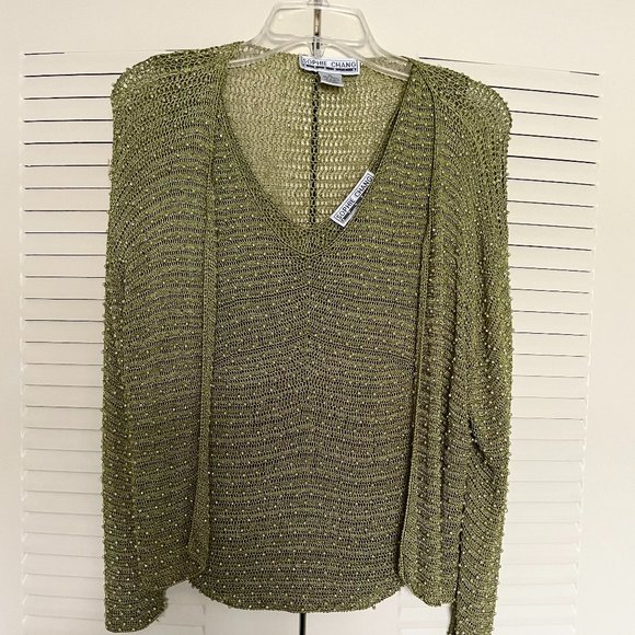 Sophie Chang Studio Olive Green Tunic and Beaded Crocheted Sweater Size XL* - Picture 1 of 6